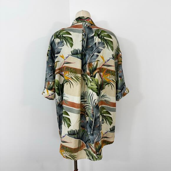 SHORE Linen-Blend Short Sleeve Top Button Down Shirt Tunic Coverup Floral XS - Picture 6 of 10